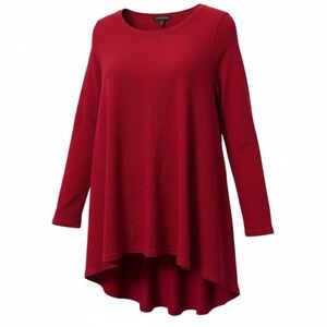Eileen Fisher 100% Merino Wool Red Long Sleeve Tunic Top M | Italian Yarn Line-A